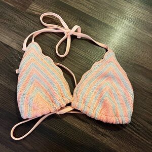 Bikini top coral and gray crochet top